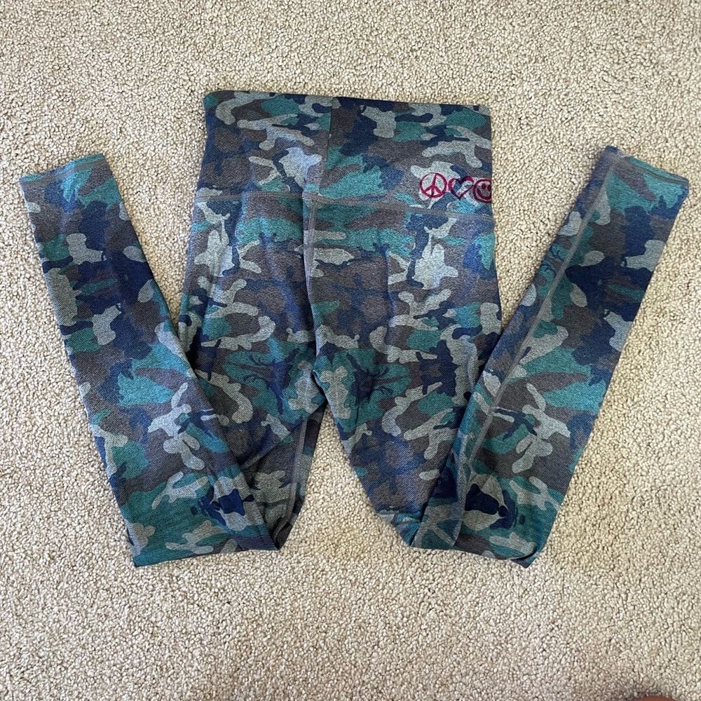 Spiritual Gangster Peace Sign Camo Leggings - Recycled Materials - S
